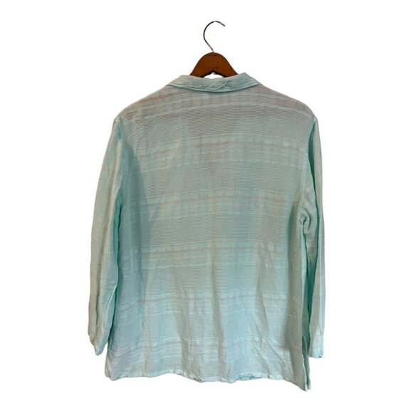 Fresh Produce Linen Blend Top Blouse Green Long Sleeves Button Up Medium - Picture 2 of 5